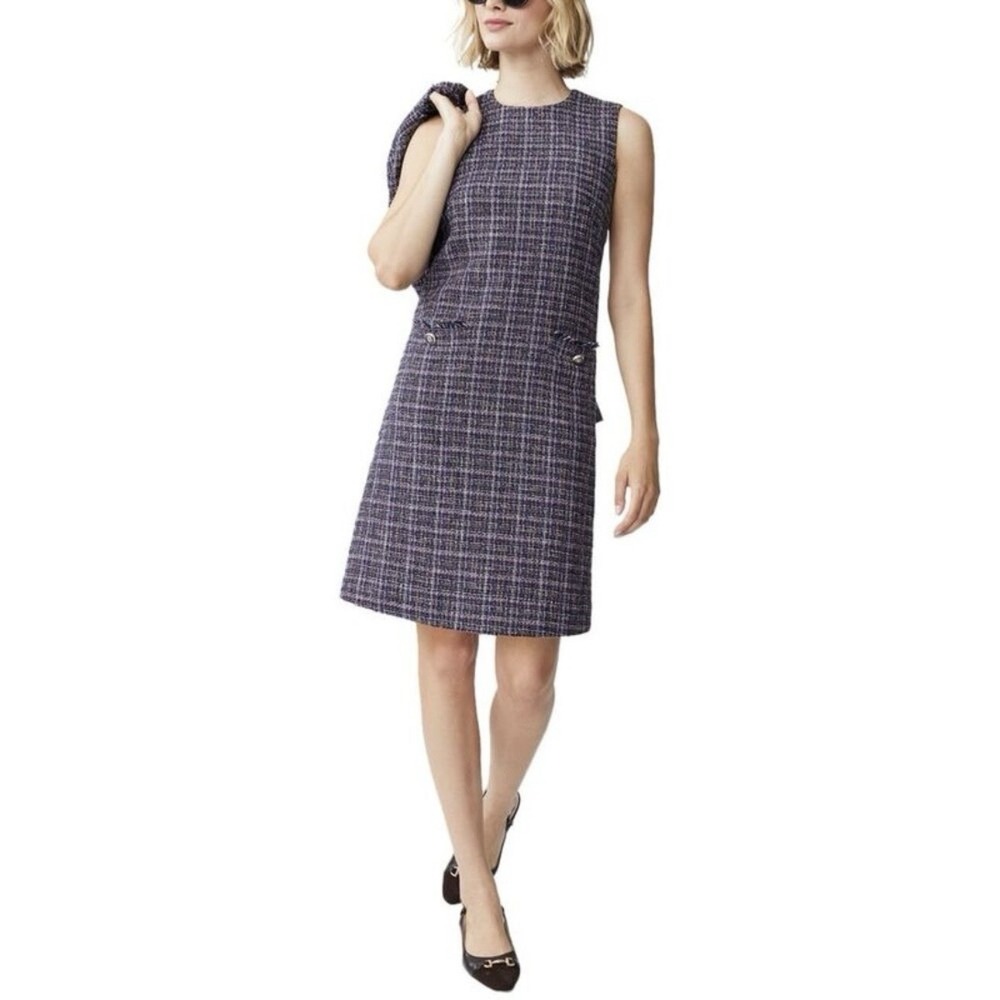 J. McLaughlin Bridget Multi Tweed Cotton Linen Sleeveless Dress Size L